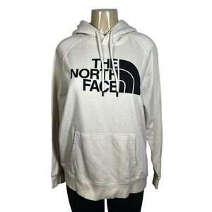 The North Face Hoodie‎ Womens Large White Pullover Logo Raglan Kangaroo Pocket